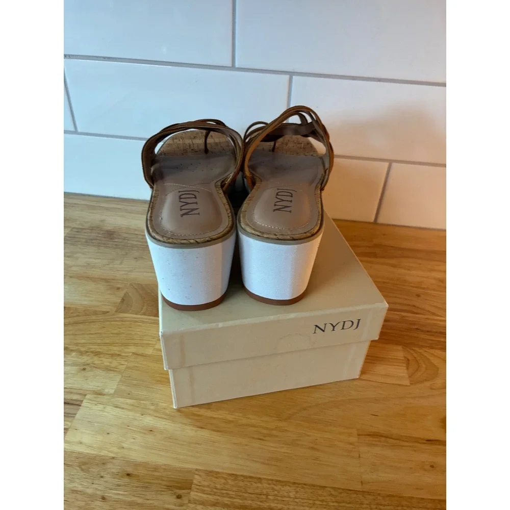 NYDJ Ressie Cognac Suede Strappy Wedge Sandals NF-RESSIE Platform Slides 11M